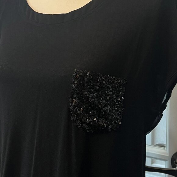 Coco & Tashi Sequins Pocket Sheer Back Black Shirt L - Picture 3 of 9